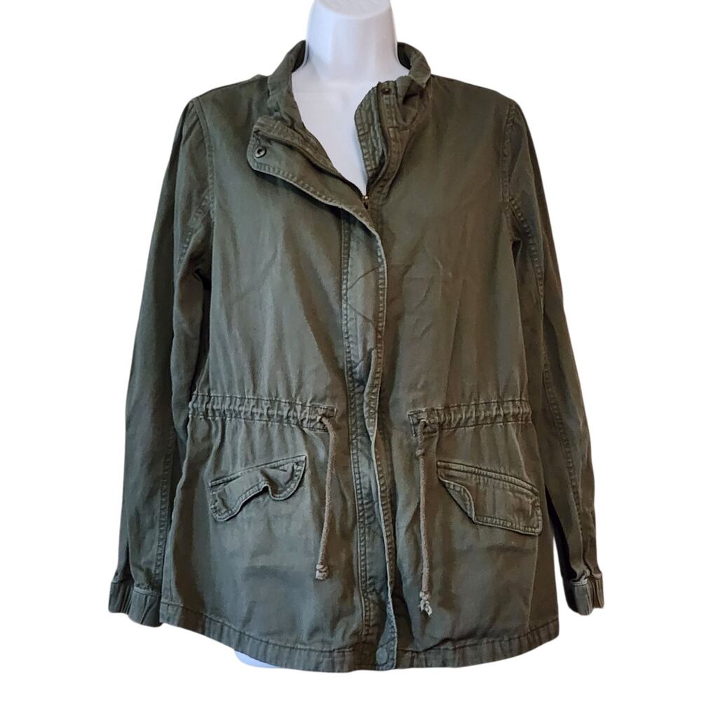 Bajee Collection Womens Army Style Jacket Size L Jrs Green Drawstring Twill